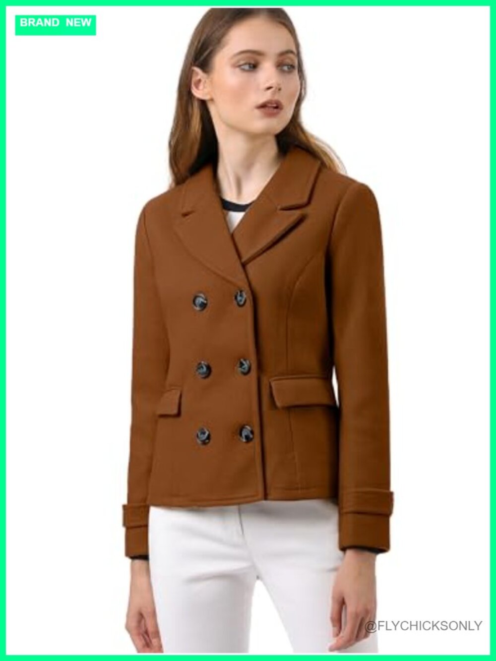 Women's Notched Lapel Double Breasted Short Pea Coat
